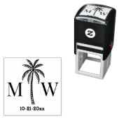 Palmboom Initiaal paar bruiloft Monogram Datum #5 Zelfinktende Stempel (In situ)