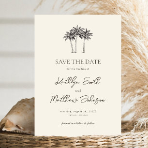 Palmboom Ivoor Minimalistisch Bestemming Bruiloft Save The Date