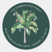 Palmboom Kust Kerst Retouradres Ronde Sticker (Voorkant)