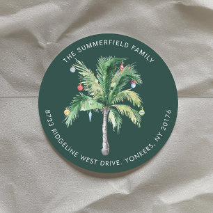 Palmboom Kust Kerst Retouradres Ronde Sticker