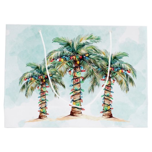 Palmboom met slingerlichtjes strand Kerstmis Groot Cadeauzakje (Achterkant)