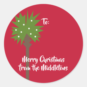 Palmboom met witte kerstverlichting ronde sticker