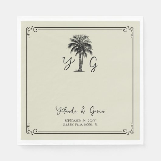  palmboom monogram deco bruiloft servet (Voorkant)