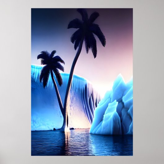 Palmboom nabij ijsberg en oceaan | AI Art Poster (Voorkant)