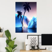 Palmboom nabij ijsberg en oceaan | AI Art Poster (Thuiskantoor)