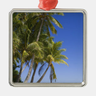 Palmboom omzoomd strand Cook Eilanden 3 Metalen Ornament