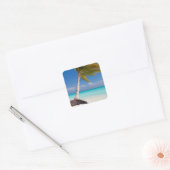 Palmboom op het mooie witte zandstrand vierkante sticker (Envelop)
