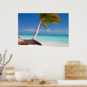 Palmboom op het strand van de oceaan poster (Keuken)