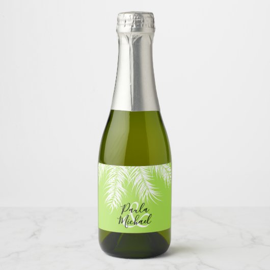 Palmboom op Lime Green Mini Sparkling Wijnetiket (Voorkant)