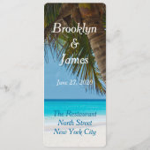 Palmboom op strand bruiloft menu uitnodigingen (Achterkant)