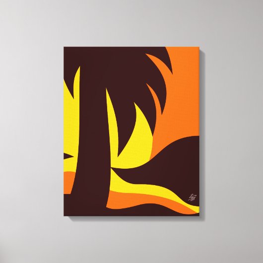 Palmboom op Zee shore op zonsondergang Canvas Afdruk (Voorkant)