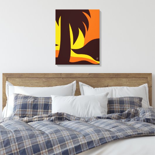 Palmboom op Zee shore op zonsondergang Canvas Afdruk (Insitu (Slaapkamer))