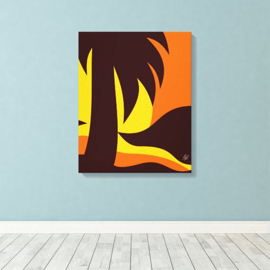Palmboom op Zee shore op zonsondergang Canvas Afdruk (Insitu (Houten vloer))