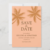 Palmboom perzik tropische bestemming bruiloft save the date (Voorkant)
