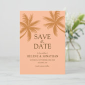 Palmboom perzik tropische bestemming bruiloft save the date (Staand voorkant)