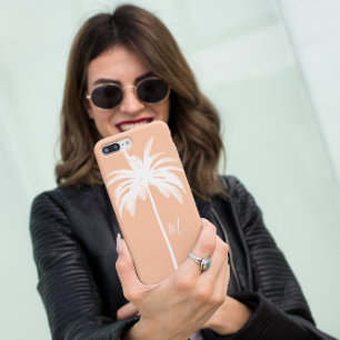 Palmboom Perzik Wit Tropisch Elegant Monogram iPhone 11 Pro Hoesje