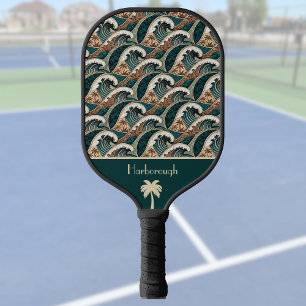 Palmboom Polynesische golven Vintage strand monogr Pickleball Paddle