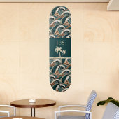 Palmboom Polynesische golven Vintage strand monogr Skateboard