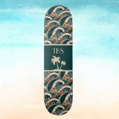 Palmboom Polynesische golven Vintage strand monogr Skateboard