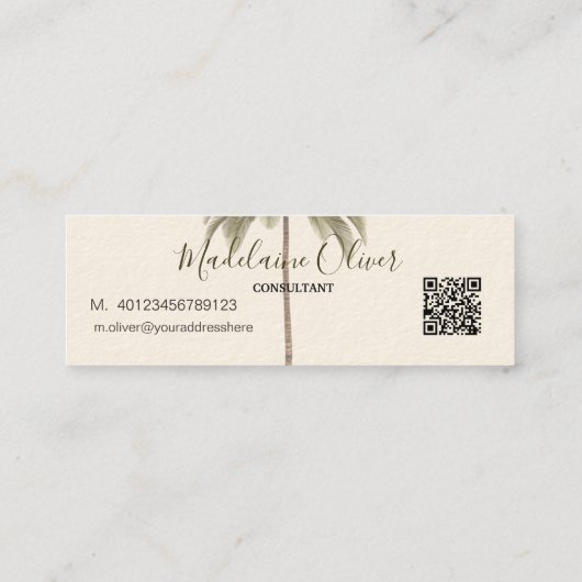  palmboom QR-code Tropische elegante mini M Mini Visitekaartje (Achterkant)