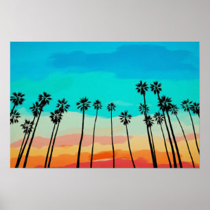 Palmboom Rainbow Sunset Waterverf Poster