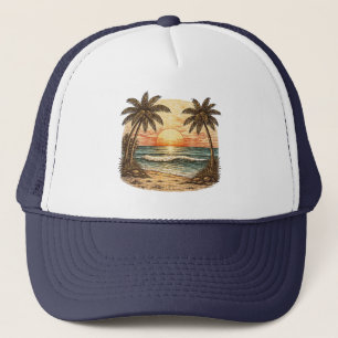 Palmboom - Retro Stijl Tropisch Strand Zon Zomer Trucker Pet