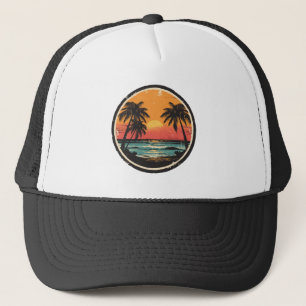 Palmboom - Retro Stijl Tropisch Strand Zon Zomer Trucker Pet