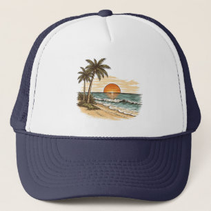 Palmboom - Retro Stijl Tropisch Strand Zon Zomer Trucker Pet