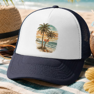 Palmboom - Retro Stijl Tropisch Strand Zon Zomer  Trucker Pet