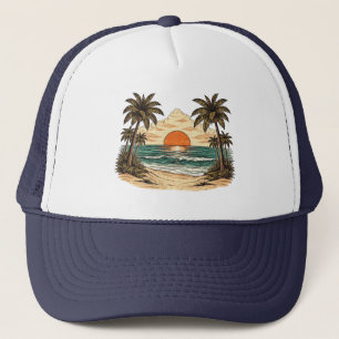 Palmboom - Retro Stijl Tropisch Strand Zon Zomer Trucker Pet