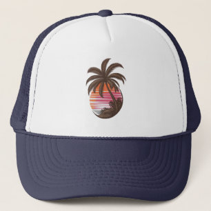 Palmboom - Retro Style Tropical Beach zonsondergan Trucker Pet
