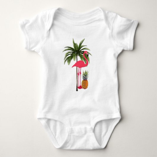Palmboom, roze flamingo, ananas-Baby-buikpak Romper (Voorkant)