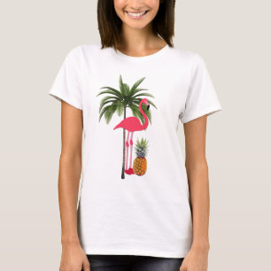 Palmboom, roze flamingo, ananas Shirt voor dames