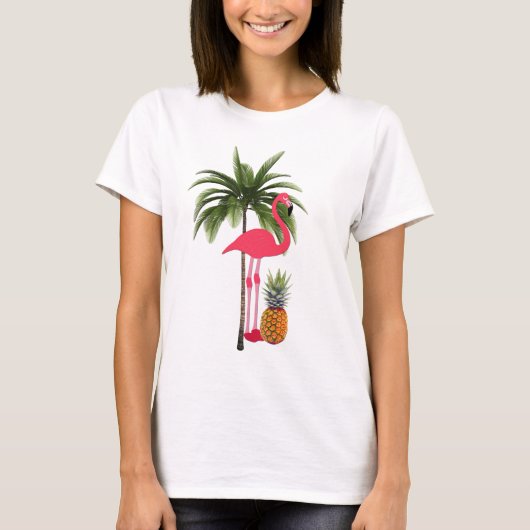 Palmboom, roze flamingo, ananas Shirt voor dames (Voorkant)
