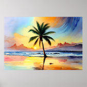 Palmboom schilderij Gracing het strand bij zonsond Poster (Voorkant)