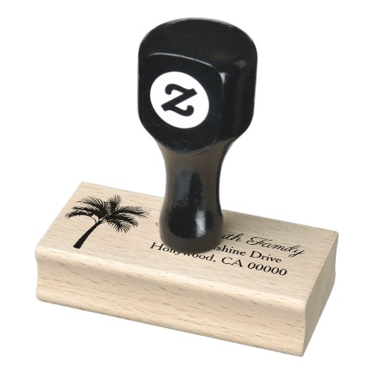 Palmboom silhouet & familienaam 	rubberstempel (Stempel)