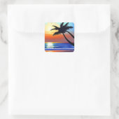 Palmboom Silhouet met Sunet Vierkante Sticker (Tas)