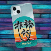 palmboom silhouet strand zonsondergang monogram Case-Mate iPhone case