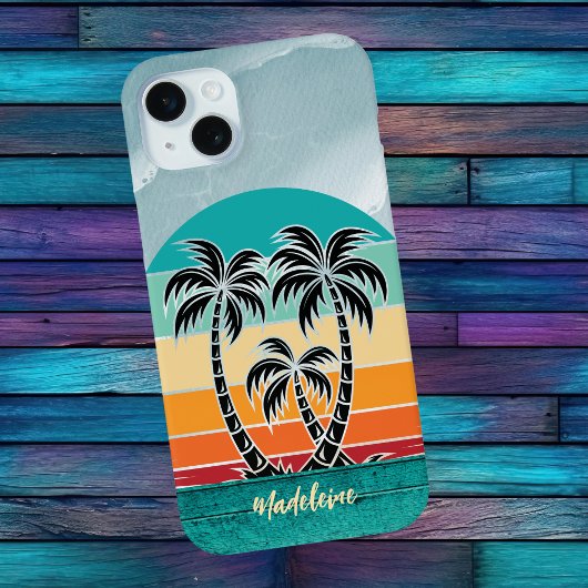 palmboom silhouet strand zonsondergang monogram Case-Mate iPhone case