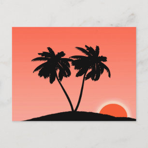 Palmboom Silhouette tegen zonsondergang Oranje Briefkaart