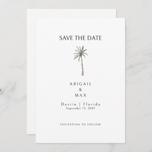 Palmboom Sla de datum op Save The Date (Voorkant / Achterkant)