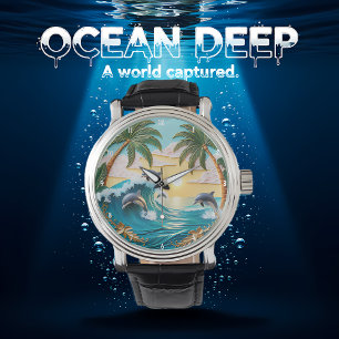 Palmboom, springende dolfijnen en oceanzonsonderga horloge