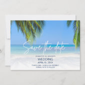 Palmboom strand bestemmingshuwelijk  save the date (Voorkant)