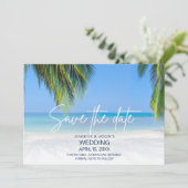 Palmboom strand bestemmingshuwelijk  save the date (Staand voorkant)
