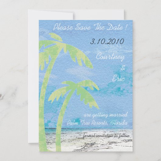 Palmboom - Strand Save the Date kaarten (Voorkant)