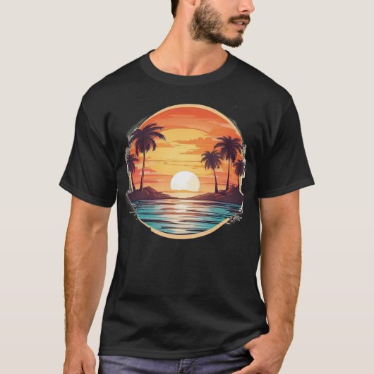  palmboom t-shirts met retro Sunset kleur (Voorkant)