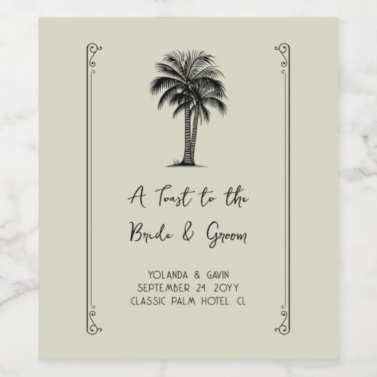 palmboom toast op de bruid en bruidegom wijn etiket (Enkel label)