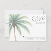 Palmboom Tropical Island Waterverf Green Wedding RSVP Kaartje (Voorkant)