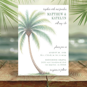 Palmboom Tropisch Eiland Aquarel Groen Huwelijk Kaart