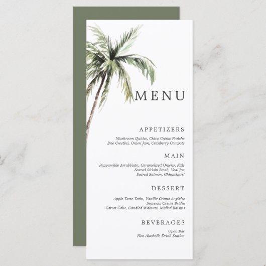 Palmboom Tropisch | Menu Minimale weddenschap (Voorkant / Achterkant)